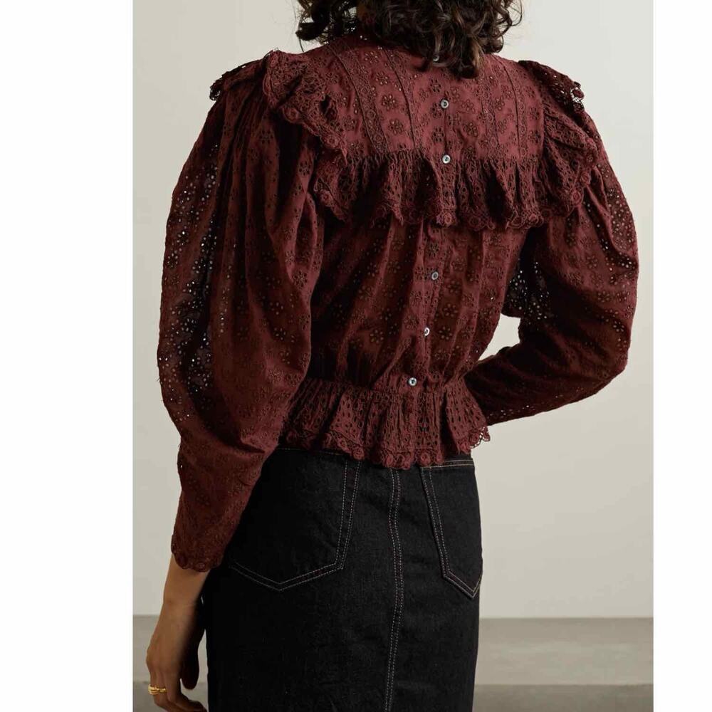Doen Floryn Romantic Lace Eyelet Top Antique Walnut Size XL - Picture 9 of 15
